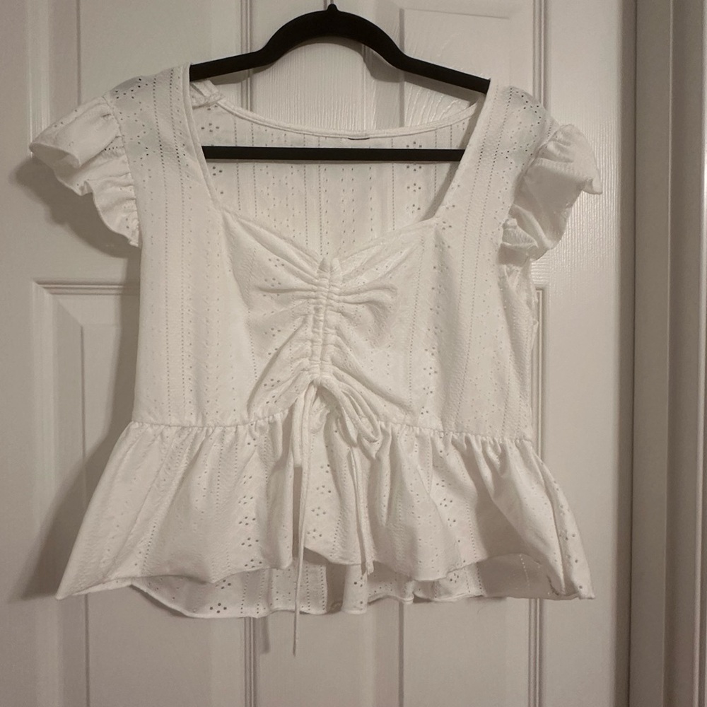 White Eyelet Peplum Top
